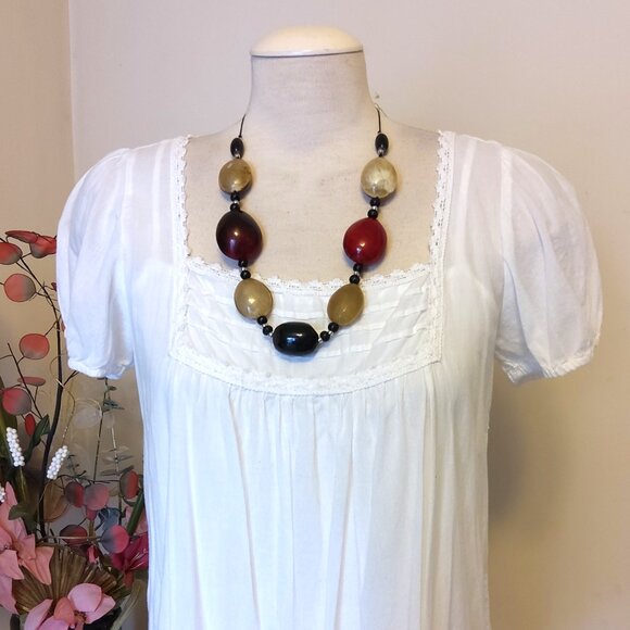 Vintage NEW sandwich jewellery Red Black Beige Oval Beads VTG Art Deco Necklace - Picture 5 of 7